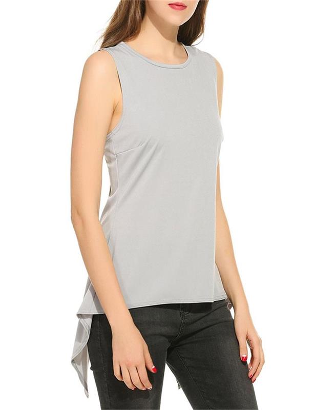 Women Summer Sleeveless Vest Back Slit Irregular Racerback Tank Top