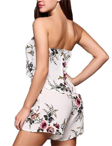 Womens Floral Strapless Off Shoulder Beach Short Jumpsuit Romper