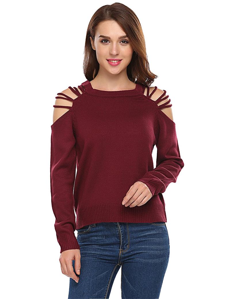 Womens Crewneck Open Cold Shoulder Raglan Sleeve Knit Pullover Sweater Jumper